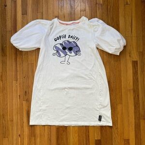 LOUD APPAREL Organic Cotton Girls White Puff Sleeve “Oopsie Daisy” Dress Size 14
